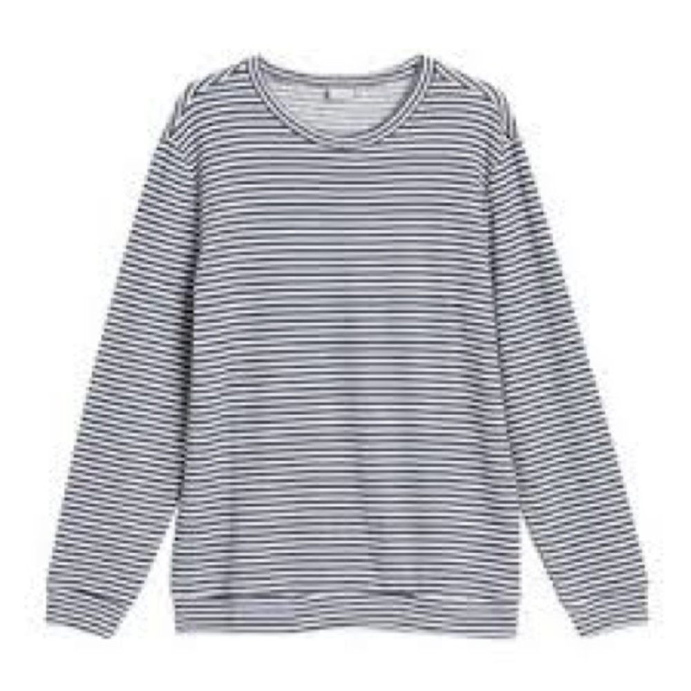 Onia Mens Blue White Crew Neck Dave Raglan Stripe Print Knit Sweatshirt
